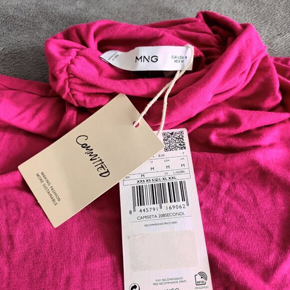 Mango MNG Draped turtleneck t-shirt Reddish Pink size M - Picture 6 of 10